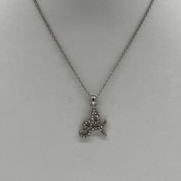 Silver Tone Initial A Necklace 16 in Clear Crystal Rhinestone Dainty Pendant - Picture 3 of 7